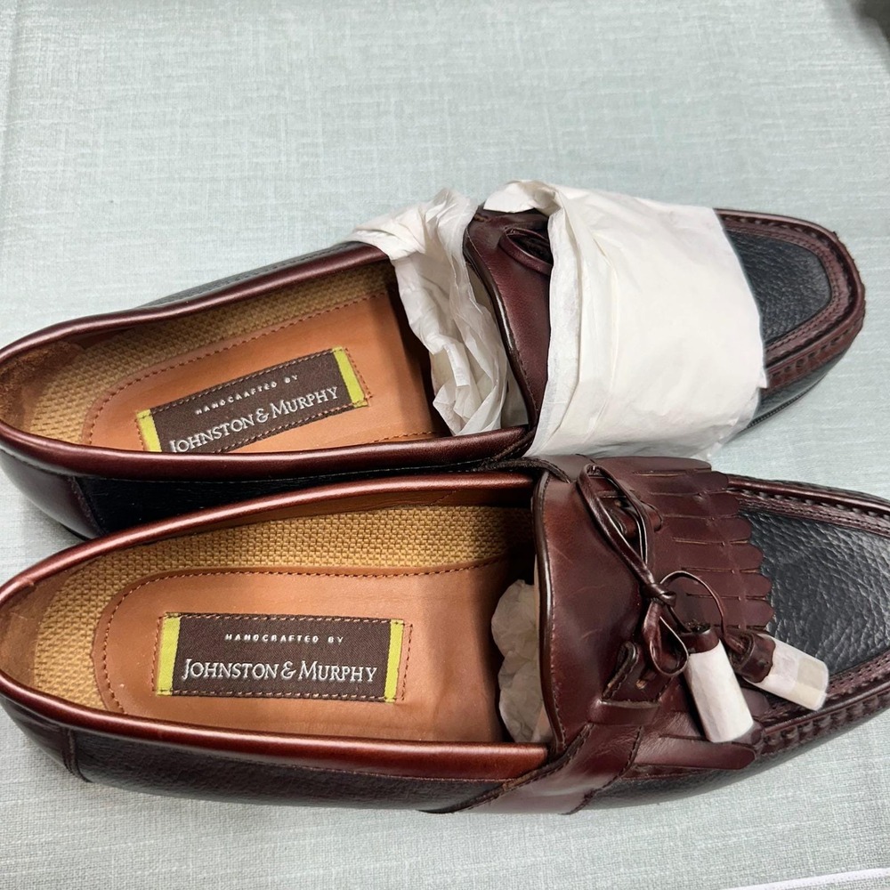 Johnston & Murphy Aragon II Black Burgundy Leather Kiltie Tassel Loafers 10M NEW - Picture 2 of 10